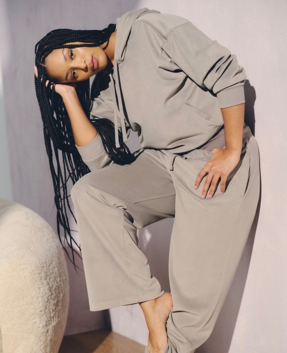 Abercrombie & Fitch YPB Velour-Like Ribbed Restore Wide Leg/Hoodie SET Lounge